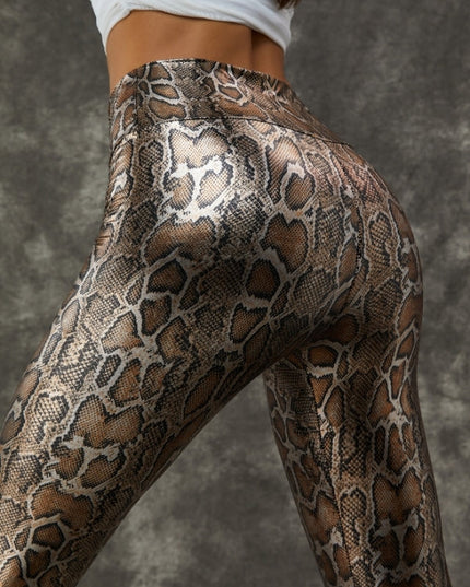 ZASUWA Female PU Faux Leather Leopard Print Leggings