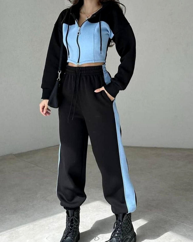 ZASUWA Female Contrast Color Pocket Casual Tracksuit