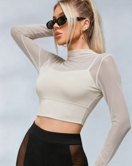 ZASUWA Female Sexy Sheer Mesh Long Sleeves