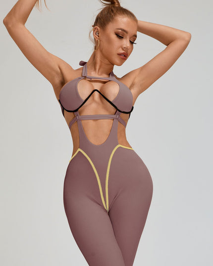 🖤ZASUWA Female Sexy Contrast Color Stripe Hollow Out Jumpsuit