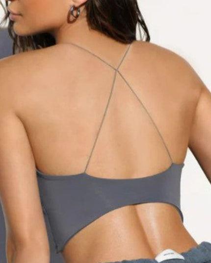 ZASUWA Female Halter Folds Pleated Backless Sports Bras