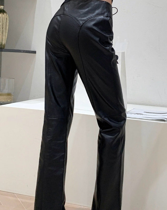 ZASUWA Female Sexy Faux Leather Push Up Design Lace-up Split Leggings