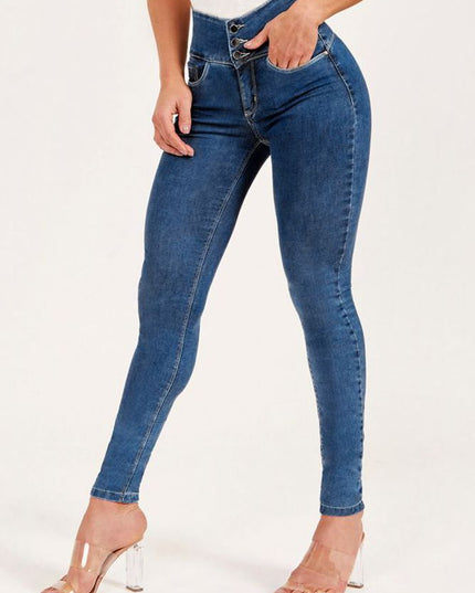 ZASUWA Female Denim Elastic Tight Pocket Cargo Leggings