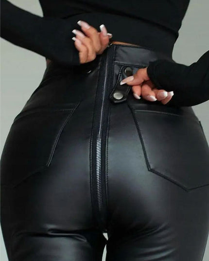 ❤ZASUWA Female Faux Leather Zipper Buttons Pocket Leggings