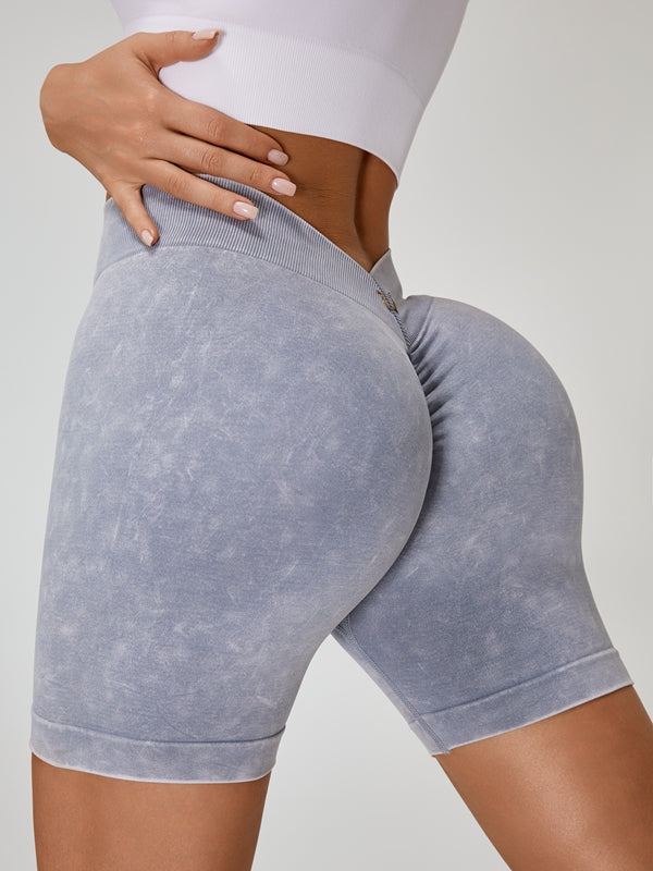 ZASUWA Female Deep V Back Faux Denim Scrunch Bum Ribbed Zipper Short Tracksuit