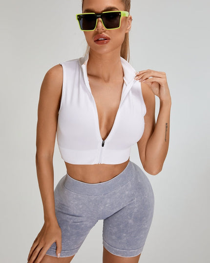 ZASUWA Female Deep V Back Faux Denim Scrunch Bum Spandex Gym Booty Shorts