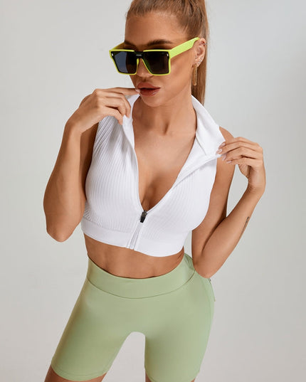 ZASUWA Female Deep V Back Pocket Scrunch Bum Zipper Short Tracksuit