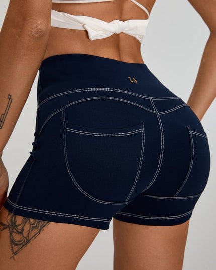 ZASUWA Female Sexy Denim Pocket Beautiful Back Bow-knot Short Tracksuit