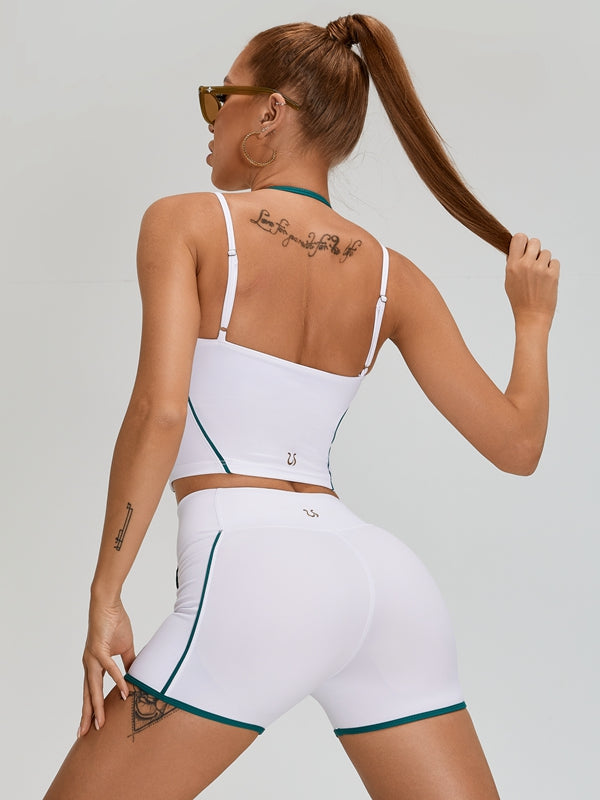 ZASUWA Female Contrast Color Pocket Backless Short Tracksuit