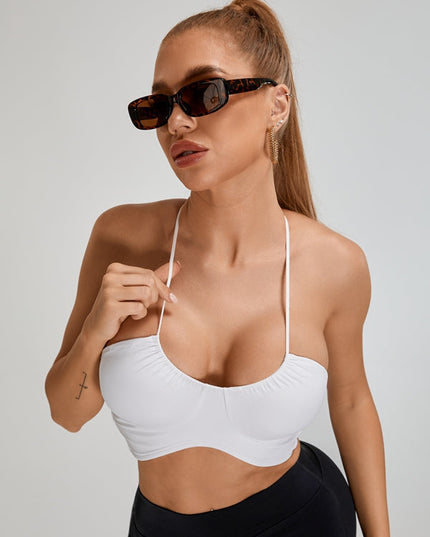 ZASUWA Female Scrunch Bum Halter Folds Pleated Backless Short Tracksuit