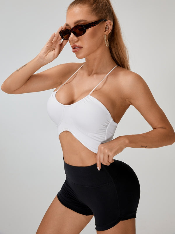 ZASUWA Female Halter Folds Pleated Backless Sports Bras