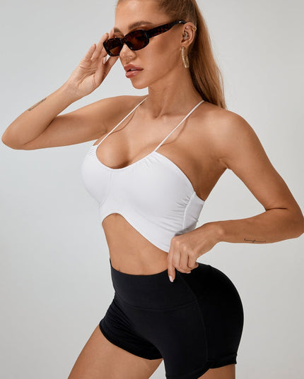 ZASUWA Female Scrunch Bum Halter Folds Pleated Backless Short Tracksuit