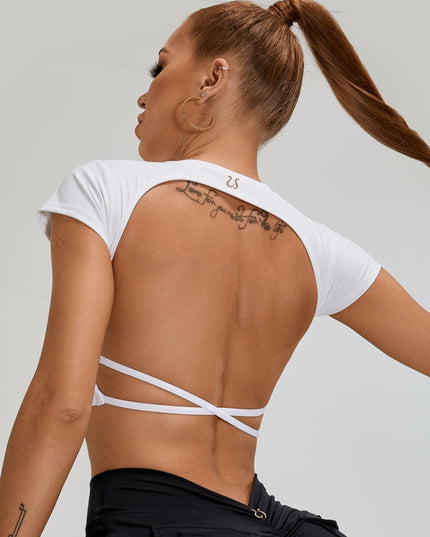 ZASUWA Female Deep V Back Pocket Scrunch Bum Cross Back Backless Short Tracksuit