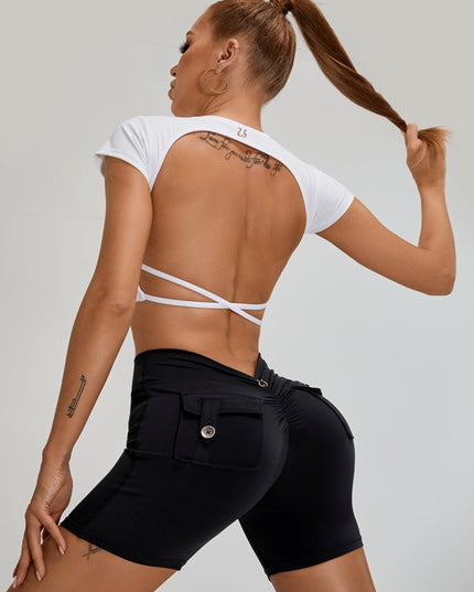 ZASUWA Female Deep V Back Pocket Scrunch Bum Booty Shorts