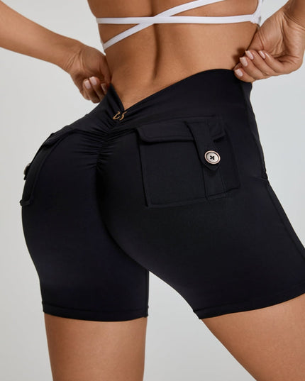 ZASUWA Female Deep V Back Pocket Scrunch Bum Cross Back Backless Short Tracksuit