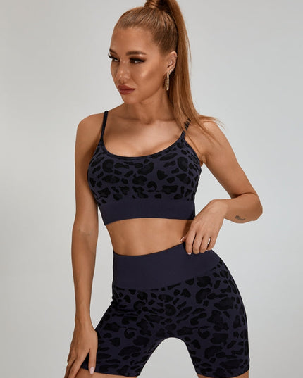 ZASUWA Female Leopard Print Big U Collar Short Tracksuits