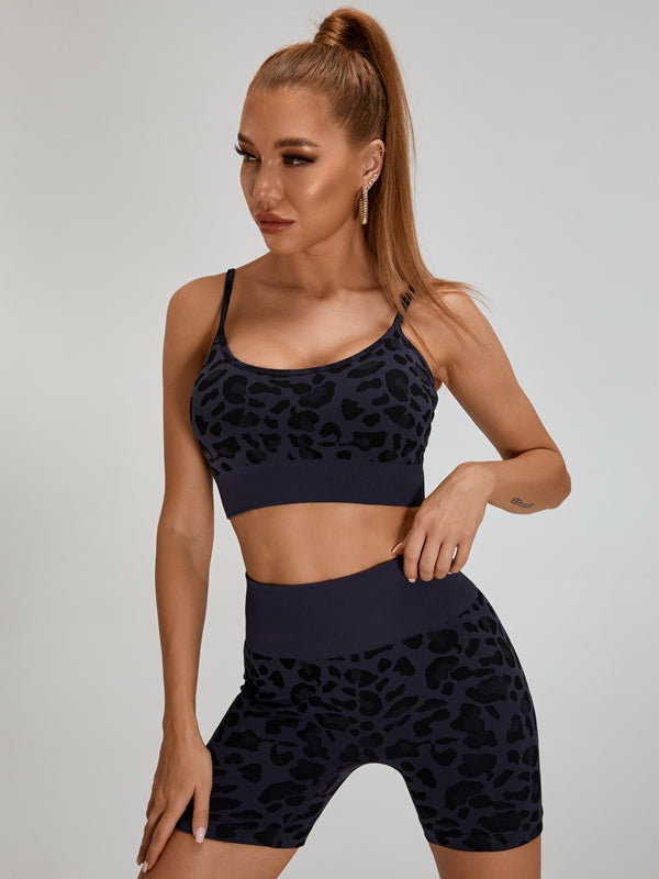 ZASUWA Female Leopard Print Big U Collar Short Tracksuits