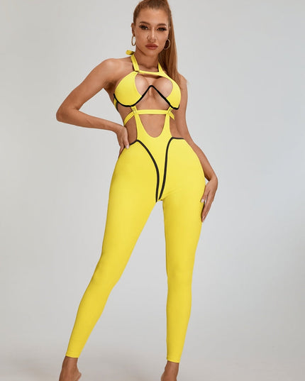 🖤ZASUWA Female Sexy Contrast Color Stripe Hollow Out Jumpsuit