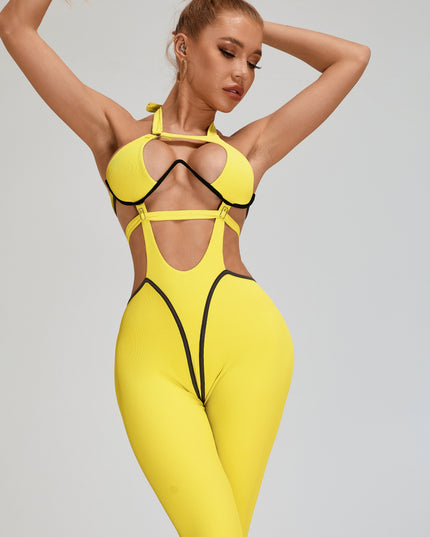 🖤ZASUWA Female Sexy Contrast Color Stripe Hollow Out Jumpsuit