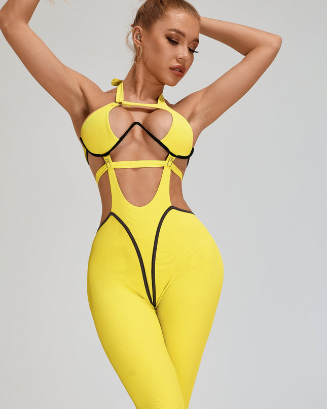 🖤ZASUWA Female Sexy Contrast Color Stripe Hollow Out Jumpsuit