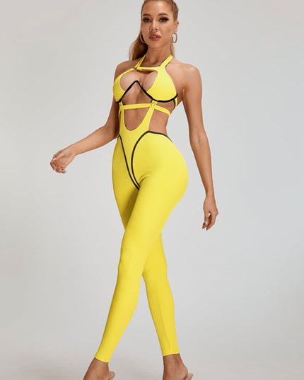 🖤ZASUWA Female Sexy Contrast Color Stripe Hollow Out Jumpsuit