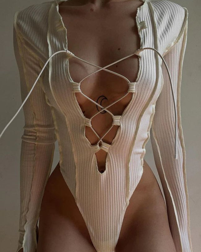 ZASUWA Female Lace-up Long Sleeves Bodysuit