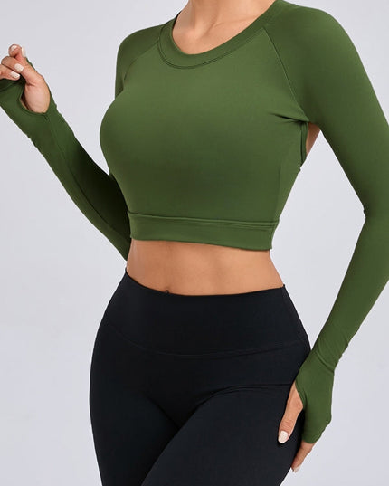 ZASUWA Female Sexy Cutout U Collar Thumbhole Long Sleeves