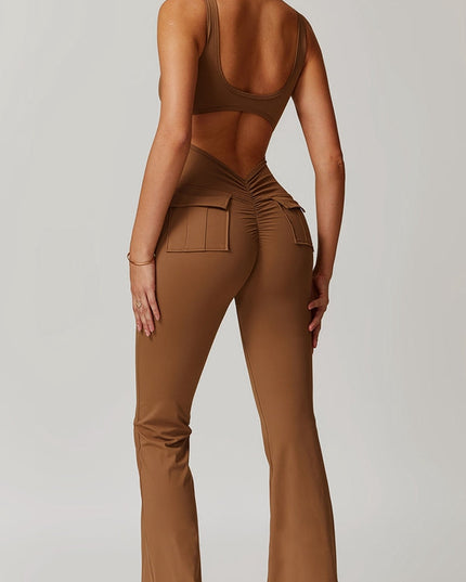ZASUWA Female Sexy Cutout Pocket Flare Booty Cargo Jumpsuit
