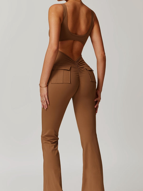 ZASUWA Female Sexy Cutout Pocket Flare Booty Cargo Jumpsuit