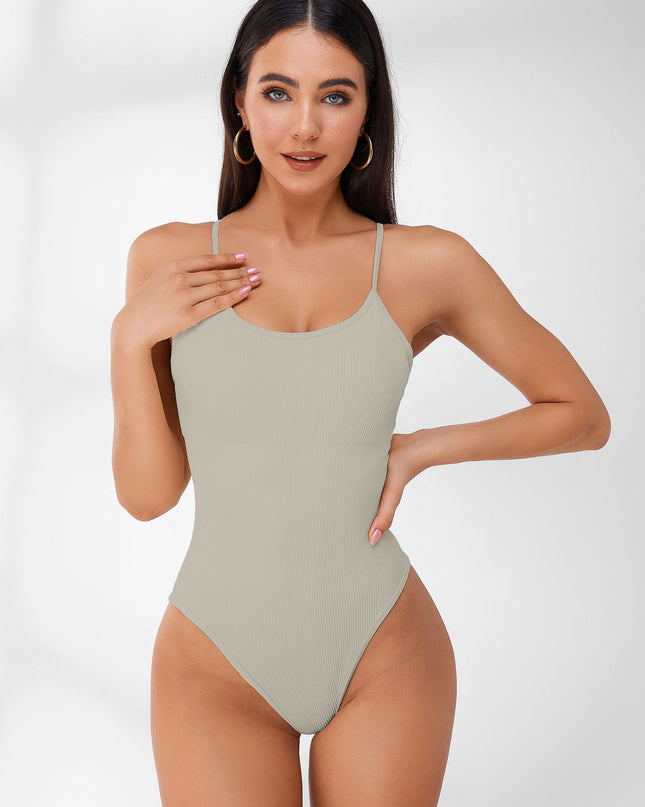 ZASUWA Female Sleeveless Ribbed Adjustable Straps Short Bodysuit