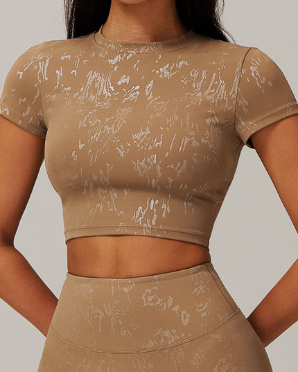 ZASUWA Female Hot Stamping Print Elastic Tight Quick Dry Short Sleeves