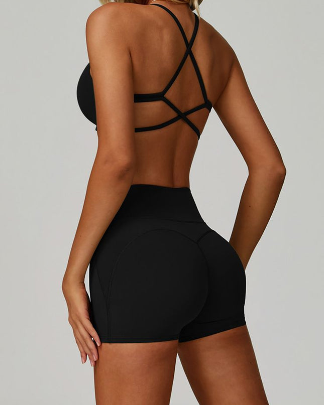 ZASUWA Female Cross Back V-neck with Chest Pads Quick Dry Push Up Design Short Tracksuit