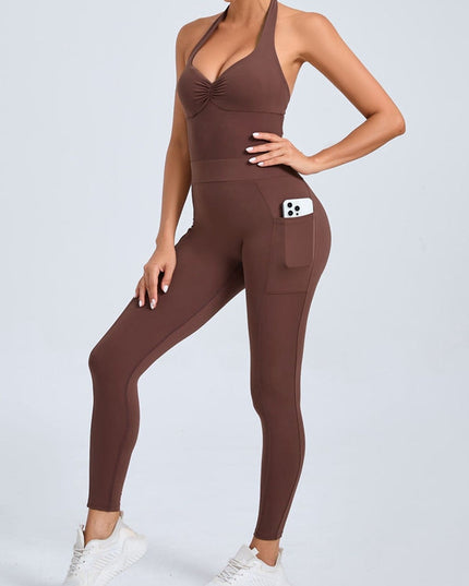 ZASUWA Female Front Folds Backless Pocket Jumpsuit