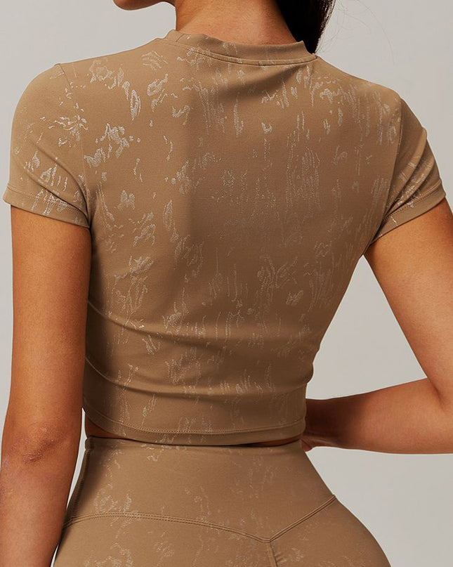 ZASUWA Female Hot Stamping Print Elastic Tight Quick Dry Short Sleeves