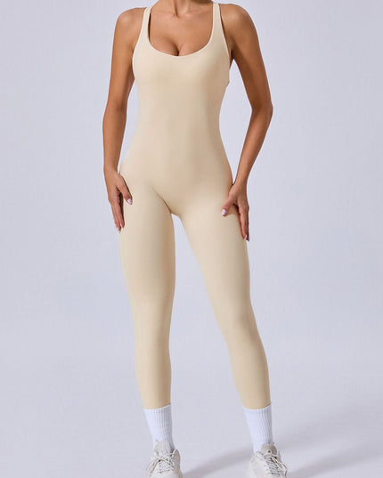 ZASUWA Female Cross Back Backless Adjustable Strap Elastic Tight Jumpsuit