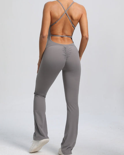 ZASUWA Female Cross Back Scrunch Bum Flare Jumpsuit