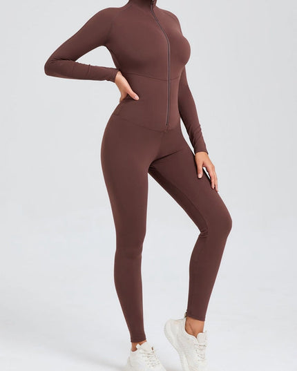 ZASUWA Female Zipper Stand Collar Long-Sleeved Jumpsuit