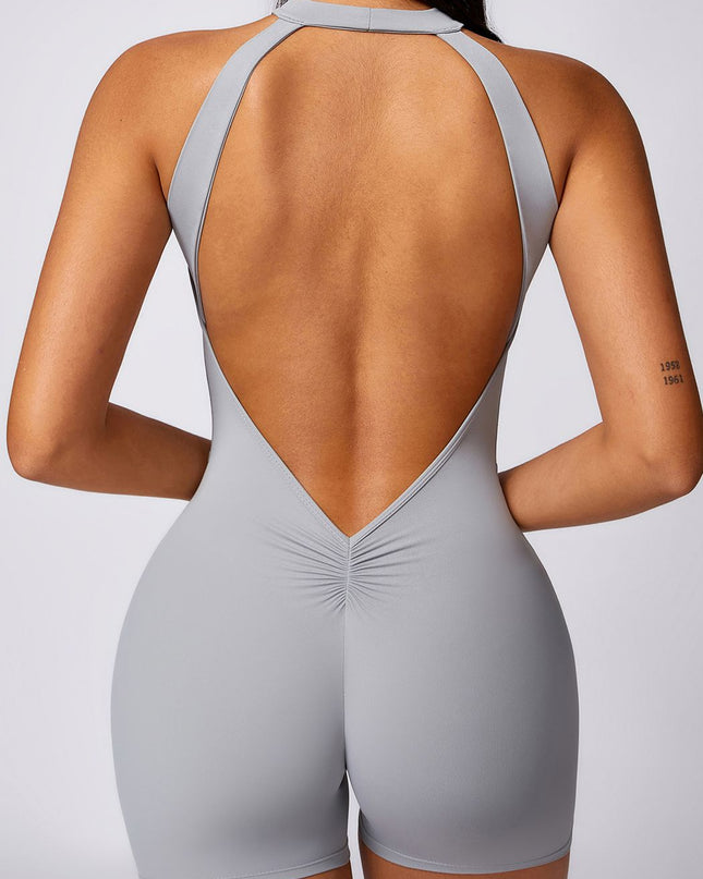 ZASUWA Female Backless Hollow Out V-shaped Waist Scrunch Bum Romper