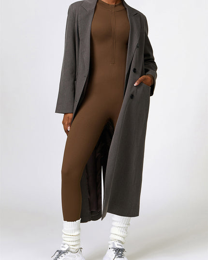 ZASUWA Female Ribbed Zipper Stand Collar Jumpsuit