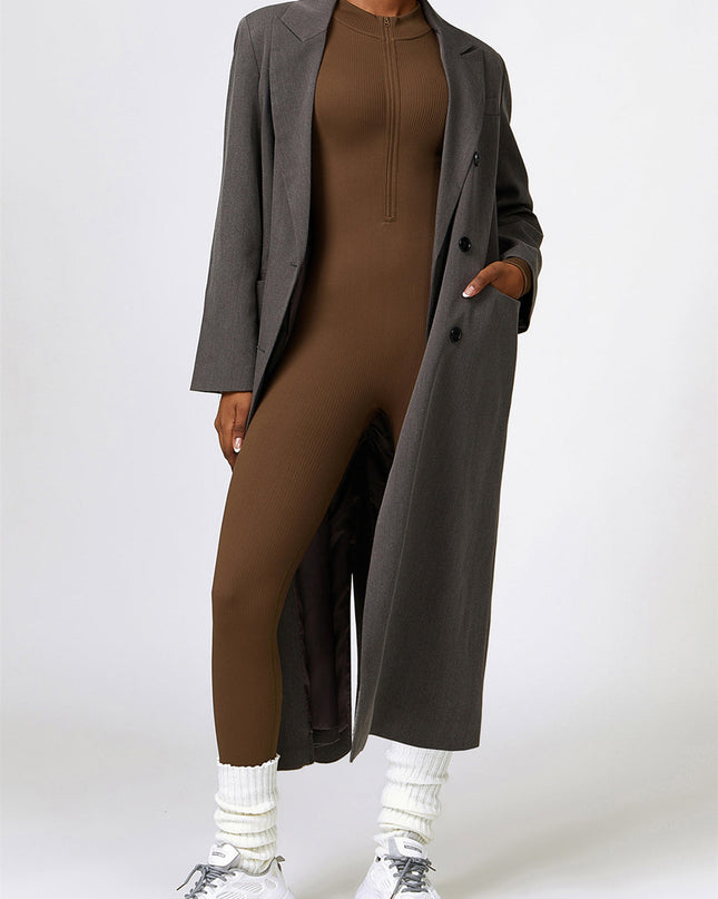 ZASUWA Female Ribbed Zipper Stand Collar Jumpsuit