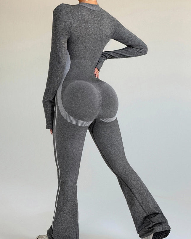 ZASUWA Female Contrast Color Stripes Zipper Peach Booty Jumpsuit