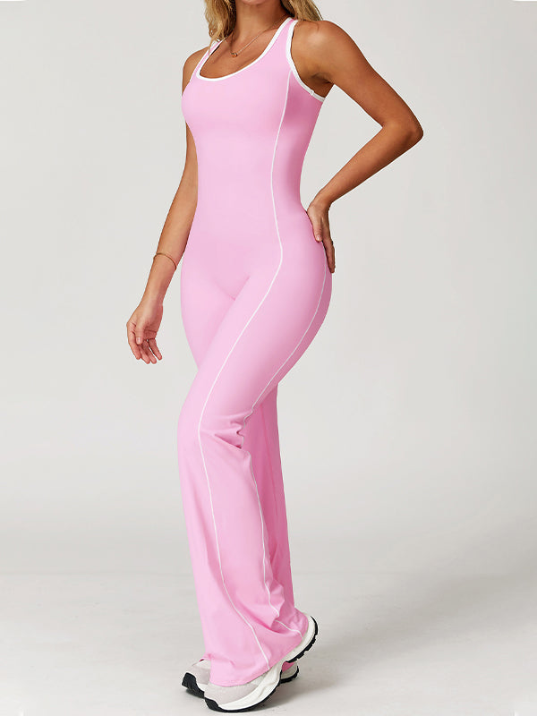 ZASUWA Female Backless Stripes Flare Jumpsuit