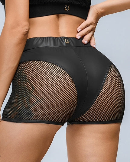 ZASUWA Female Sexy Faux Leather Fishnet Micro Hot Shorts