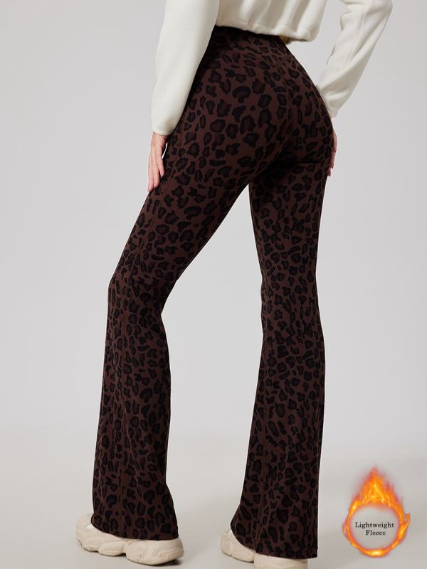ZASUWA Female Fleece Leopard Print Flare Leggings