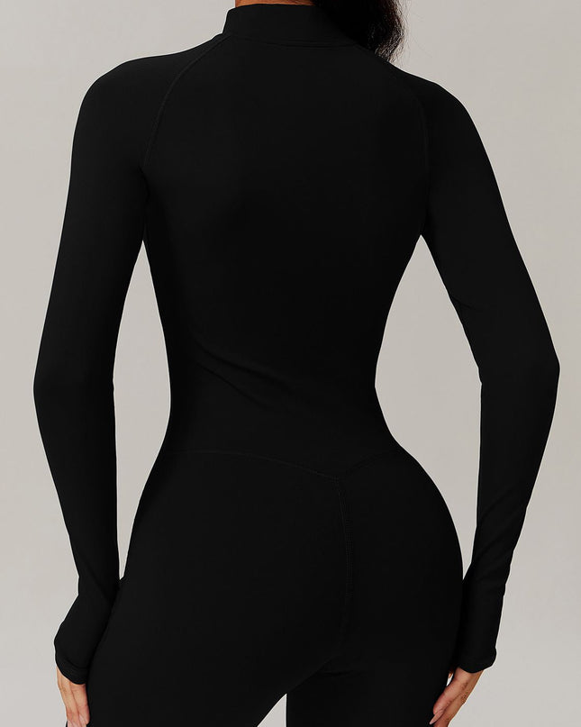 ZASUWA Female Zipper Stand Collar Coral Fleece Long-Sleeved Jumpsuit