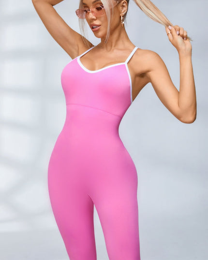 ZASUWA Female Contrast Color Cross Back Ribbed Jumpsuit