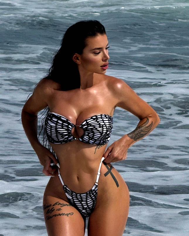 ZASUWA Female Sexy Fishnet Contrast Color Bikini Set