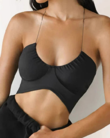 ZASUWA Female Halter Folds Pleated Backless Sports Bras