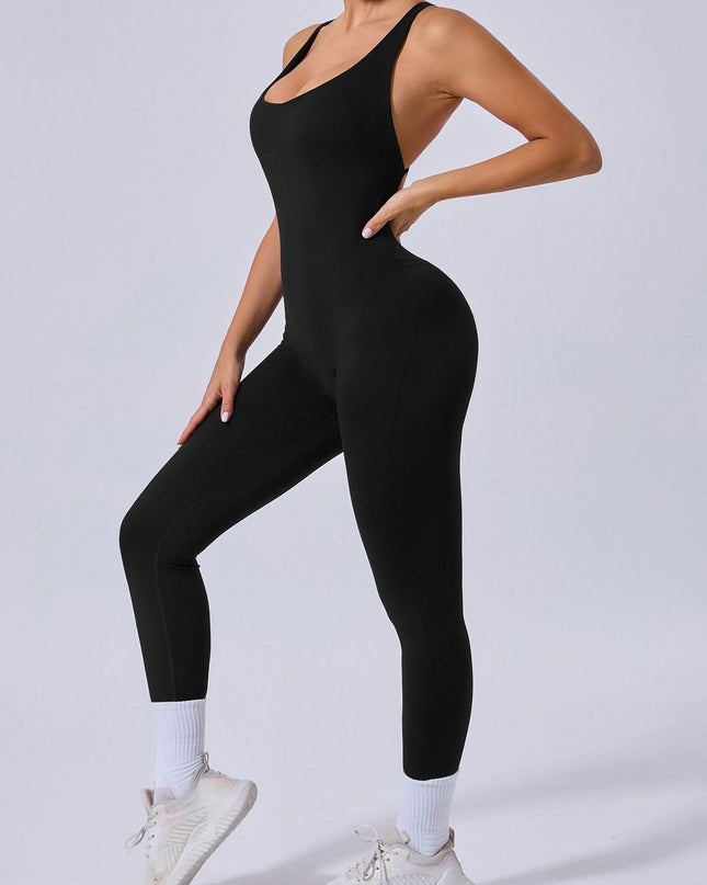 ZASUWA Female Cross Back Backless Adjustable Strap Elastic Tight Jumpsuit