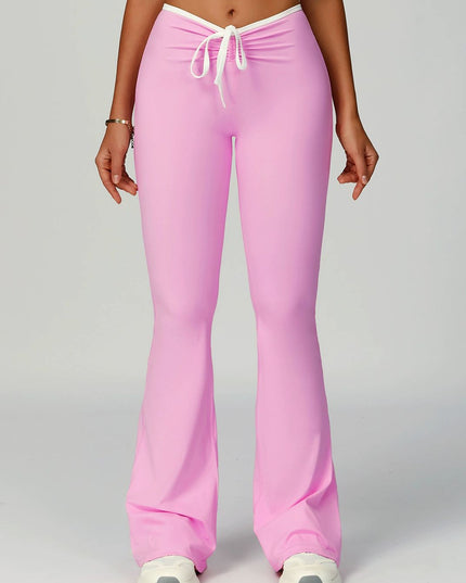 ZASUWA Female Contrast Color V-shaped Waist Folds Lace-up Flare Leggings